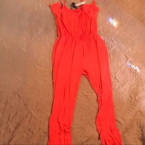 Cold shoulder orange jumpsuit